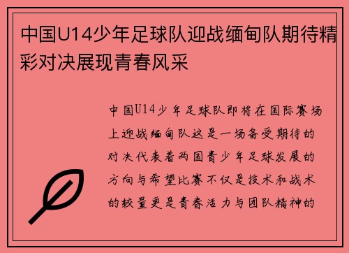 中国U14少年足球队迎战缅甸队期待精彩对决展现青春风采